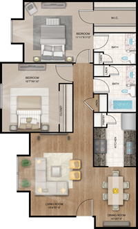 Richmond - Two Bedrooms / One and 1/2 Bath - 816 Sq.Ft.*